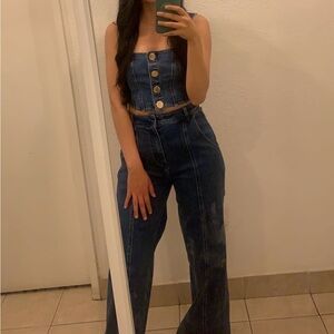 Avec Les Filles Blue Jean- Flare Wide Leg Jeans